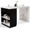Image de Ilot central mange debout 4 personnes VITO 130 cm noir et plateau effet marbre ALASKA