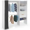 Image de Dressing extensible MARTY 120/170 x 50 x 180 cm blanc avec étagères + double penderie + rideau gris