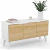 Image de Buffet bas scandinave 113 cm FINN 3 portes blanc et bois façon hêtre