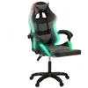 Image de Fauteuil de gaming LED LUC avec repose-pied, coussin de tête et support lombaire noir et gris