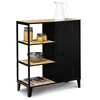 Image de Buffet d'appoint 3 étagères et placard métal noir et plateau bois 70 cm ESTER design industriel