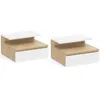 Image de Lot de 2 tables de chevet murales TOMI 1 tiroir + 1 tablette étagère suspendue + 1 tablette façon hêtre et blanc