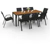 Image de Salon de jardin NOUMEA table 190 cm plateau verre trempé effet bois et 8 chaises empilables noir et bois