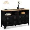 Image de Commode 4 tiroirs ESTER 115 cm métal noir et plateau façon hêtre avec niche design industriel