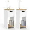 Image de Lot de 2 tables de chevet étroites ANOUK 1 tiroir avec niche blanc et bois