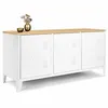 Image de Buffet bas 113 cm ESTER 3 portes métal blanc plateau bois design industriel