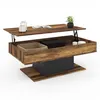 Image de Table basse plateau relevable rectangulaire EDEN bois foncé effet vieilli et noir