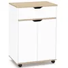 Image de Desserte de cuisine COSY placard avec tiroir bois blanc et plateaux façon hêtre L.60 CM