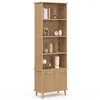 Image de Etagère bibliothèque 4 niveaux avec placard JULIETTE lattes tasseau bois coloris chêne