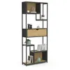 Image de Etagère bibliothèque 6 niveaux asymétrique DETROIT avec tiroir design industriel 161 cm