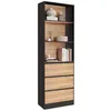 Image de Etagère bibliothèque CARLA 3 niveaux 3 tiroirs noir et effet bois 190 cm