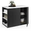 Image de Ilot central TIBO 120 cm bois noir avec plan de travail effet marbre ALASKA