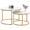 Image de Lot de 2 tables basses gigognes ALASKA rondes 54/70 effet marbre et pied doré