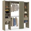 Image de Dressing extensible double MERYL 120/180 x 50 x 180 cm hêtre avec étagères + double penderie + rideau taupe