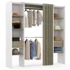 Image de Dressing extensible double MERYL 120/180 x 50 x 180 cm blanc avec étagères hêtre + double penderie + rideau taupe