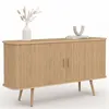 Image de Buffet 140 cm ROMIE 2 portes coulissantes latte tasseau bois coloris chêne