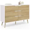 Image de Commode 6 tiroirs HELSINKI 115 cm scandinave blanc et effet hêtre
