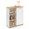 Image de Buffet d'appoint 70 cm VITO 3 étagères et placard blanc et plateau bois