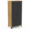 Image de Armoire vestiaire penderie ESTER 2 portes métal noir et contour bois design industriel