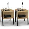 Image de Lot de 2 tables de chevets DALAT 1 niche bois et pieds métal noir design industriel