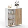 Image de Buffet d'appoint 70 cm EASY montage facile sans outils 3 étagères et 1 porte coulissante réversible blanc et bois