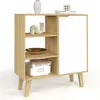 Image de Buffet d'appoint 3 étagères et placard 70 cm FINN blanc et bois façon hêtre