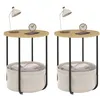 Image de Lot de 2 tables de chevet, tables d'appoint, bout de canapé DETROIT rondes avec panier en tissu design industriel