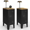Image de Lot de 2 tables de chevet étroites ESTER 1 porte métal noir plateau façon hêtre design industriel