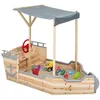 Image de Bac à sable WORLD bois bateau de pirate avec banc coffre et toit gris