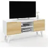 Image de Meuble TV 110 cm FINN blanc 2 portes façon hêtre