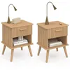 Image de Lot de 2 tables de chevet JULIETTE 1 tiroir avec niche effet lattes tasseau bois