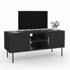 Image de Meuble TV 110 cm MARCEL 2 portes lattes tasseau bois noir
