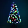Image de Sapin de Noël artificiel lumineux fibre optique LED multicolore + support pied Ø 66 x 120H cm 130 branches étoile sommet brillante vert