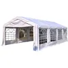 Image de Tente barnum tonnelle de réception 798L x 392l x 280H cm polyéthylène imperméable 8 fenêtres et acier galvanisé robuste blanc