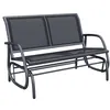 Image de Banc à bascule de jardin 2 places design contemporain grand confort accoudoirs assise et dossier ergonomique acier textilène noir