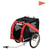 Image de Remorque vélo pour chien animaux pliable 8 réflecteurs drapeau barre attelage inclus acier polyester imperméable max. 30 Kg 130L x 73l x 90H cm rouge