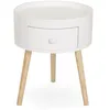 Image de Chevet table de nuit ronde design scandinave tiroir bicolore pieds effilés inclinés bois massif chêne clair blanc