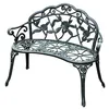 Image de Banc de jardin 2 places style néo-rétro motif rose lignes fuselées 100L x 54l x 78H cm fonte d'aluminium vert vieilli