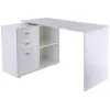 Image de Bureau d'angle bureau droit modulable 2 en 1 bureau informatique tiroirs x 3 + 2 niches MDF blanc