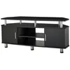 Image de Meuble banc TV design contemporain 2 portes niche centrale étagère grand plateau chromé noir