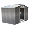 Image de Abri de jardin - remise pour outils - cabanon double porte coulissante - fondation incluse - dim. 277L x 191l x 192H cm - tôle d'acier ondulée grise