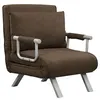 Image de Fauteuil chauffeuse canapé-lit convertible 1 place déhoussable grand confort coussin pieds accoudoirs métal suède marron