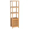 Image de Meuble colonne rangement salle de bain bambou design naturel 36L x 33l x 140H cm 2 étagères 4 niveaux + placard