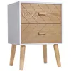 Image de Chevet table de nuit design scandinave 40L x 30l x 56H cm 2 tiroirs bois massif pin MDF blanc et hêtre motif graphique