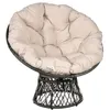 Image de Fauteuil rond de jardin fauteuil papasan pivotant grand confort Ø 97 x 90H cm grand coussin fourni polyester résine tressée crème