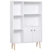 Image de Bibliothèque scandinave dim. 80L x 23,5l x 123H cm 5 niches placard 2 portes pieds effilés inclinés bois massif panneaux particules blanc