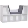 Image de Bibliothèque banc 2 en 1 design contemporain 6 casiers 3 coussins fournis 102L x 30l x 61H cm blanc gris chiné