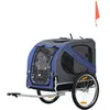 Image de Remorque vélo pour chien animaux pliable 8 réflecteurs drapeau barre attelage inclus acier polyester imperméable max. 30 Kg 130L x 73l x 90H cm bleu