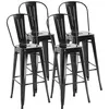 Image de Lot de 4 tabourets de bar industriel avec dossier hauteur assise 76,5 cm métal noir