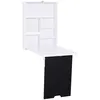 Image de Bureau mural pliable table murale rabattable suspendue sur pied étagère + tableau à craie intégré MDF blanc